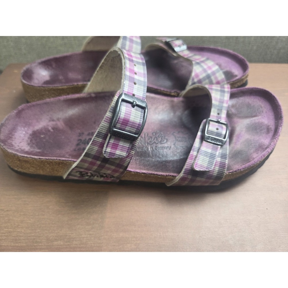Birkenstock Birkis Size EU 40 (L6 M4) Pink Plaid Double Strap Buckle Sandal - Picture 2 of 8
